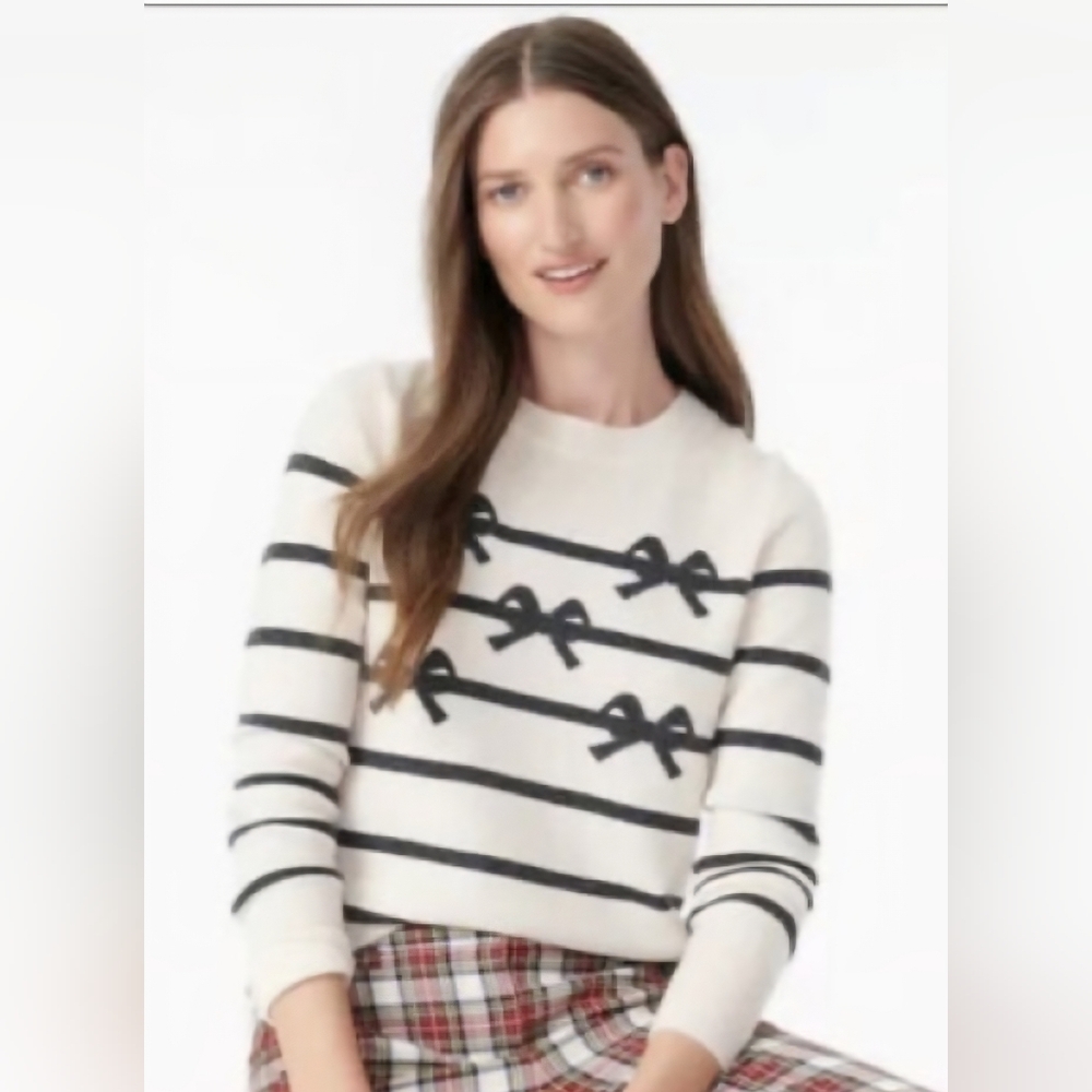 J.Crew Cashmere Crew Neck Sweater With Bow Stripes Size Xs